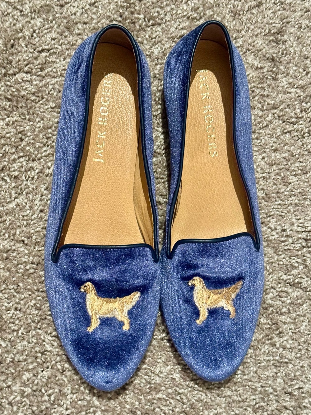 Jack Rogers Golden Retriever Velvet Loafers Blue Size 9 - Great Condition
